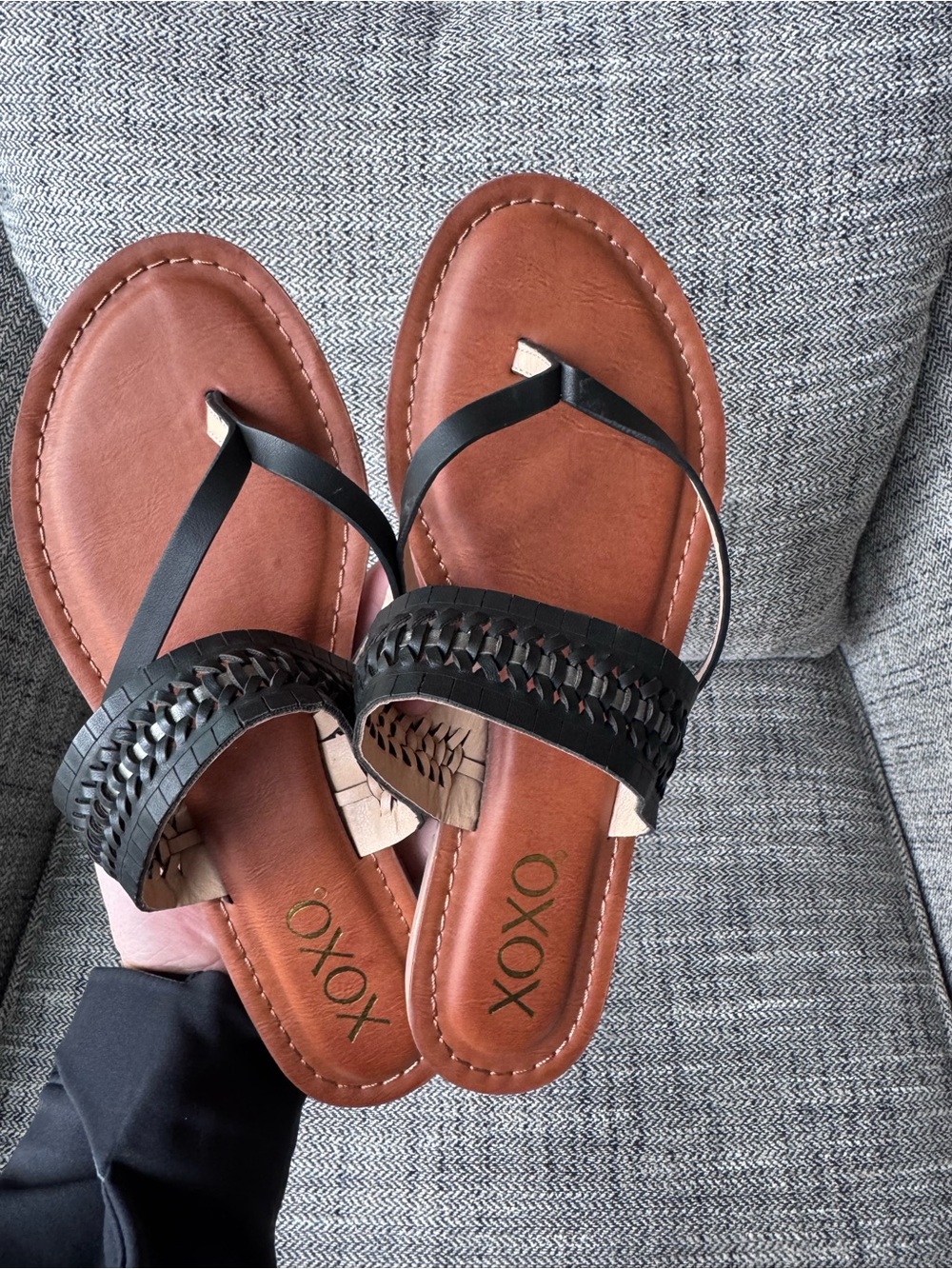 Nordstrom XOXO Women's Black and Brown Woven Leather Slide Sandals 8